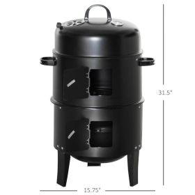 3-in-1 Vertical Charcoal BBQ Smoker Grill With 2 Cooking Areas And Thermometer