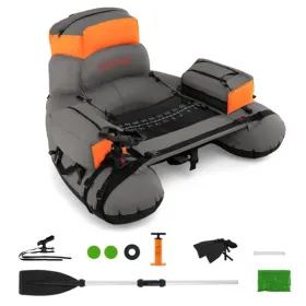 350lbs Inflatable Fishing Float Tube - 2 Air Chambers, Rod Holder+Fish Ruler, Orange+Gray