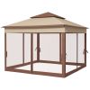 Outsunny Outdoor Patio Pop Up Canopy Gazebo Shelter with Zipper Netting, Carry Bag, 11' x 11', Khaki