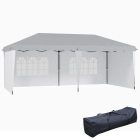 Outsunny 10' x 20' Pop Up Canopy Tent with 4 Sidewalls, Instant Gazebo with Carry Bag for Garden, Patio, White