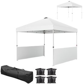 10' x 10' Pop Up Canopy Tent with 2 Half Sidewalls, UV50+ Instant Sun Shelter with Wheeled Carry Bag, White