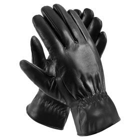 1Pair Unisex Black Leather Gloves Winter Warm Windproof High Quality Soft Gloves Outdoor Cycling Skiing Running Motorbike Gloves (Option: L)