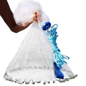 1Pc 2 Size Options 6FT 8FT Radius Fishing Cast Net Bait Trap Easy Throw Heavy Duty Hand Cast Net With Chain Sinker Bottom Spread (Option: 8FT Radius)