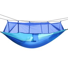 600lbs Load 2 Persons Hammock w/Mosquito Net Outdoor Hiking Camping Hammock Portable Nylon Swing Hanging Bed w/ Strap Hook Carry Bag (Option: BLU)