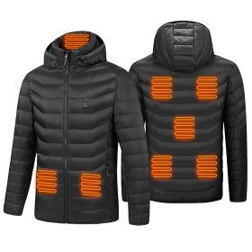Heated Jacket Electric Heating Coat Lightweight Winter Hooded Jacketéth 3-Level Heating Modes 8 Heating Zones Detachable Zipper Hood (Option: M)