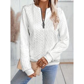 Women's Textured Half Zip Pullover Tops Casual Long Sleeve Crewneck Sweatshirts (Option: White-M)