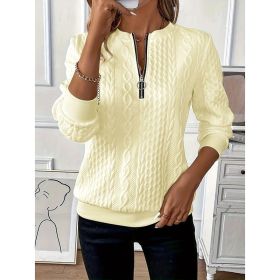 Women's Textured Half Zip Pullover Tops Casual Long Sleeve Crewneck Sweatshirts (Option: Apricot-L)