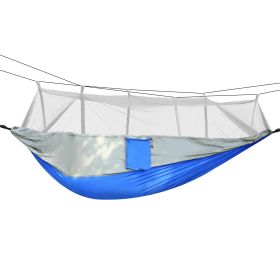 600lbs Load 2 Persons Hammock w/Mosquito Net Outdoor Hiking Camping Hammock Portable Nylon Swing Hanging Bed w/ Strap Hook Carry Bag (Option: GRY)