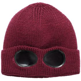 Unisex Knit Beanie Hat with Goggle Chunky Winter Warm Hat Skull Cap 4 Colors (Option: Red)