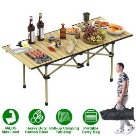 Folding Camping Table Portable Lightweight Carbon Steel Roll-up Picnic BBQ Desk with Carry Bag Heavy Duty for Outdoor Beach Backyard Party Patio Campi (size: L)