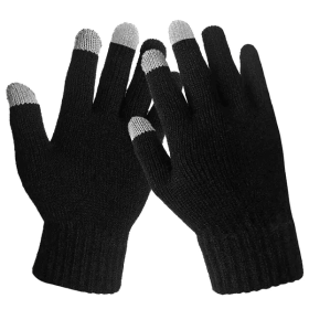 Unisex Touch Screen Gloves Full Finger Winter Warm Knitted Gloves For Warmth Running Cycling Camping Hiking (Color: Black)